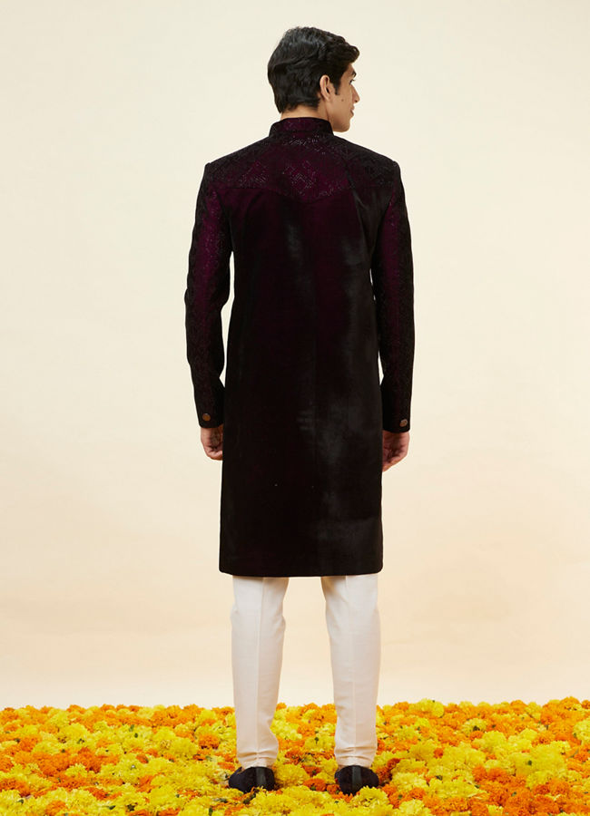 Manyavar Men Cherry Wine Stone Work Sherwani