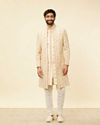 Manyavar Men Soft Cream Petal Patterned Achkan Style Sherwani Set