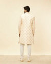 Manyavar Men Soft Cream Petal Patterned Achkan Style Sherwani Set