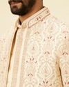 Manyavar Men Soft Cream Petal Patterned Achkan Style Open Sherwani Set