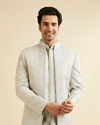 Manyavar Men Light Grey Shankh Motif Open Sherwani Jacket Set