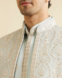 Manyavar Men Light Grey Shankh Motif Sherwani Jacket Set