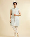 Manyavar Men Light Grey Shankh Motif Sherwani Jacket Set