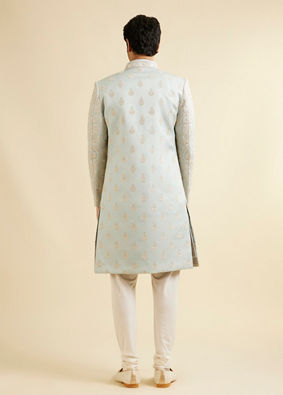 alt message - Manyavar Men Light Grey Shankh Motif Sherwani Jacket Set image number 6