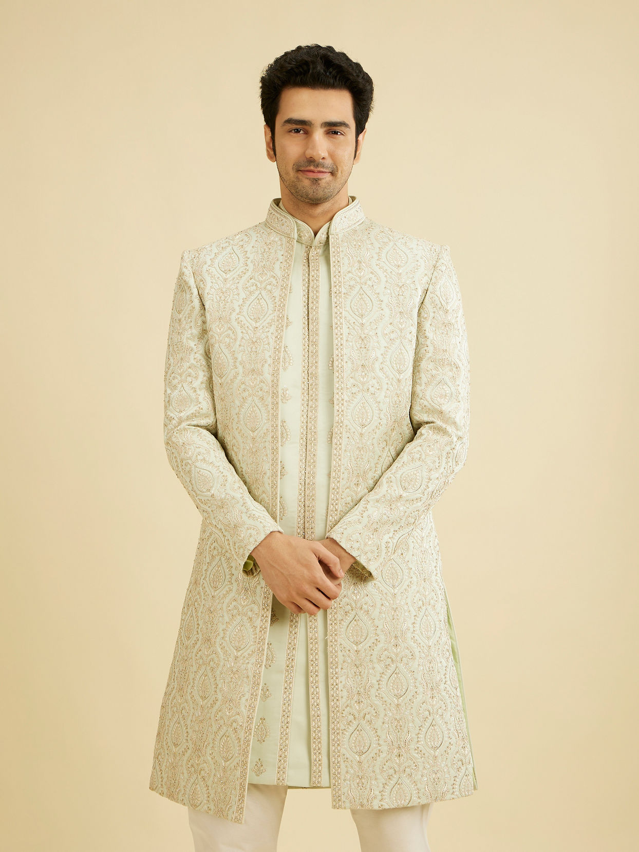 Manyavar Men Emerald Splendor Open Sherwani