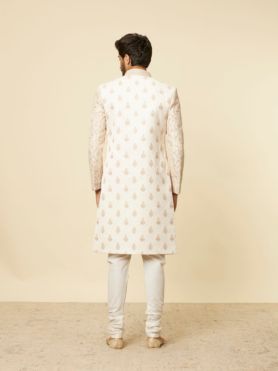 Manyavar Men Peach Buta Patterned Sherwani Set