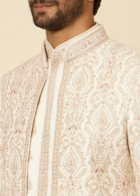 alt message - Manyavar Men Peach Buta Patterned Sherwani Set image number 1