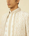 Manyavar Men Off White Shankh Motif Open Sherwani Set
