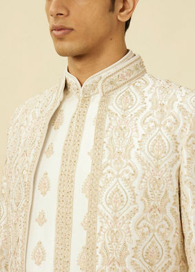 alt message - Manyavar Men Off White Shankh Motif Sherwani Set image number 1