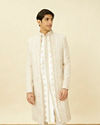 Manyavar Men Off White Shankh Motif Open Sherwani Set