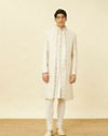 Manyavar Men Off White Shankh Motif Sherwani Set