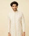 Manyavar Men Pearled Ivory White Diamond Patterned Sherwani Set