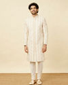 Manyavar Men Pearled Ivory White Diamond Patterned Sherwani Set