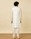 alt message - Manyavar Men Pearled Ivory White Diamond Patterned Sherwani Set image number 4