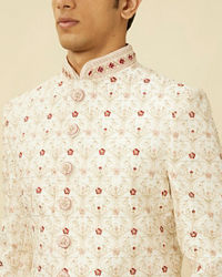 Manyavar Men Off White Floral Jaal Patterned Sherwani Set