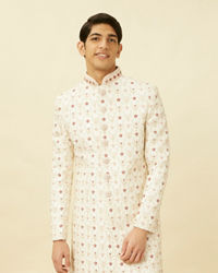 Manyavar Men Off White Floral Jaal Patterned Sherwani Set