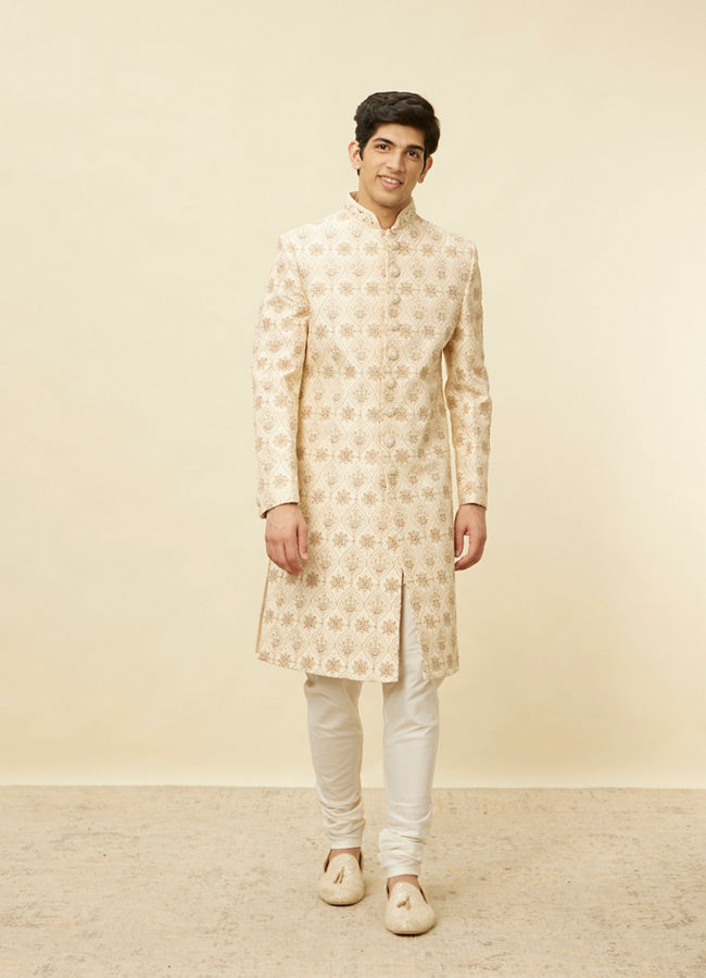 Manyavar Men Biscuit Beige Aari Embroidered Sherwani Set