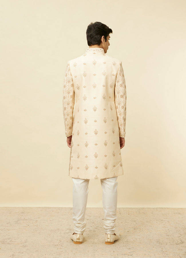 Manyavar Men Biscuit Beige Aari Embroidered Sherwani Set