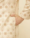 alt message - Manyavar Men Biscuit Beige Aari Embroidered Sherwani Set image number 3