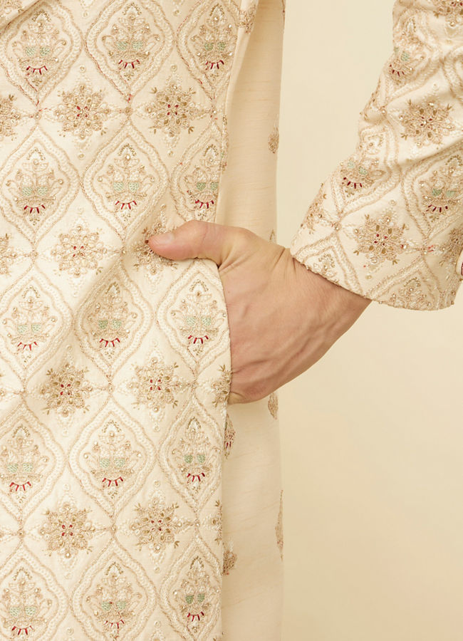 Manyavar Men Biscuit Beige Aari Embroidered Sherwani Set