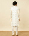 alt message - Manyavar Men Pearled Ivory White Jaal and Floral Patterned Sherwani Set image number 3