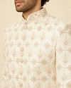 Manyavar Men Pearled Ivory White Jaal and Floral Patterned Sherwani Set