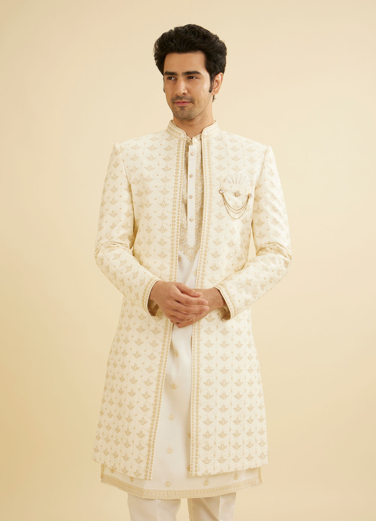 Manyavar Men Warm White Sherwani Ensemble