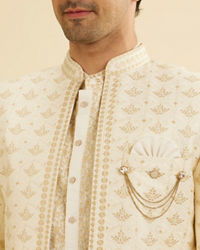 Manyavar Men Warm White Sherwani Ensemble