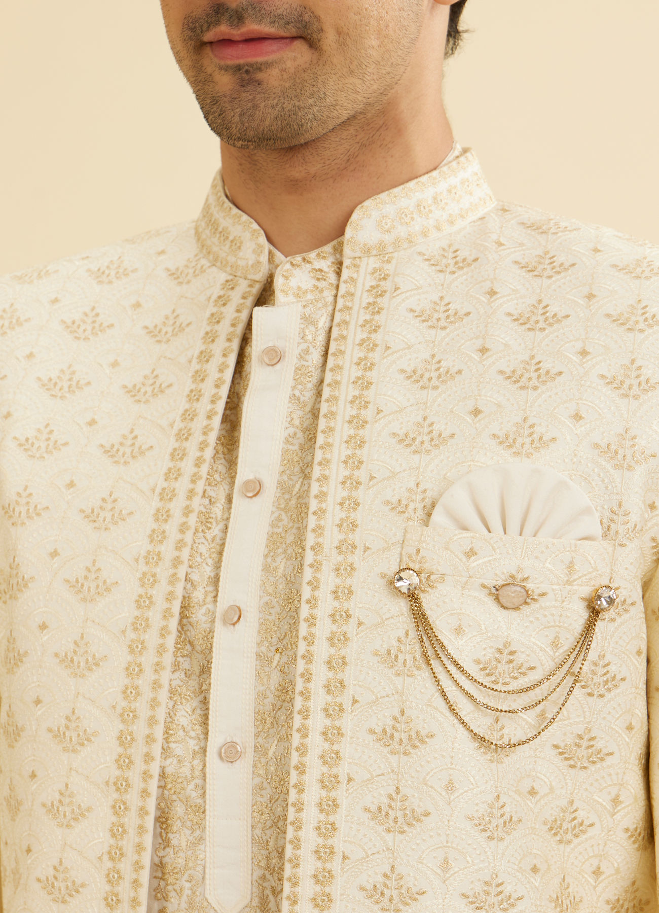 Manyavar Men Warm White Sherwani Ensemble