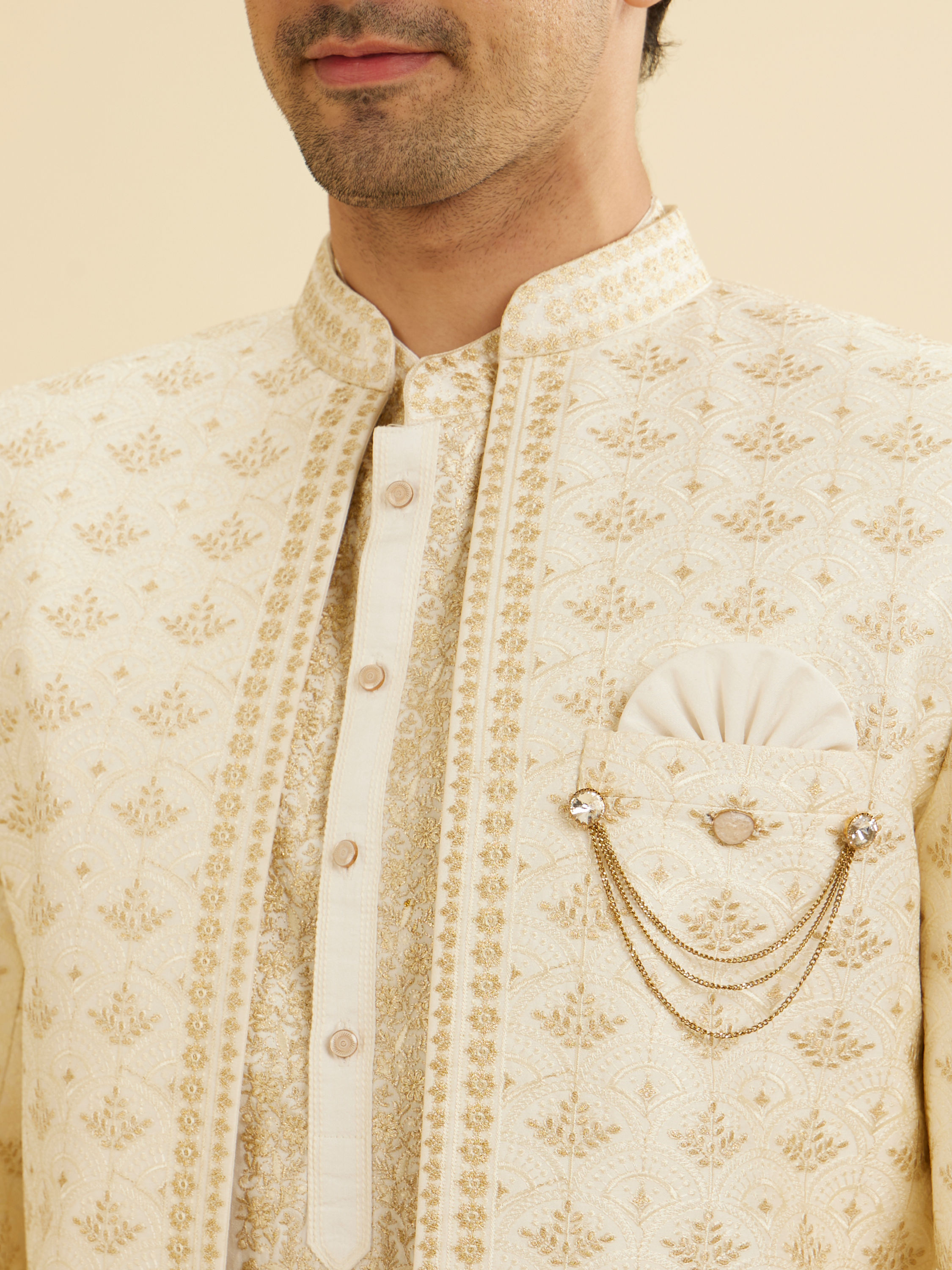 Manyavar Men Warm White Sherwani Ensemble