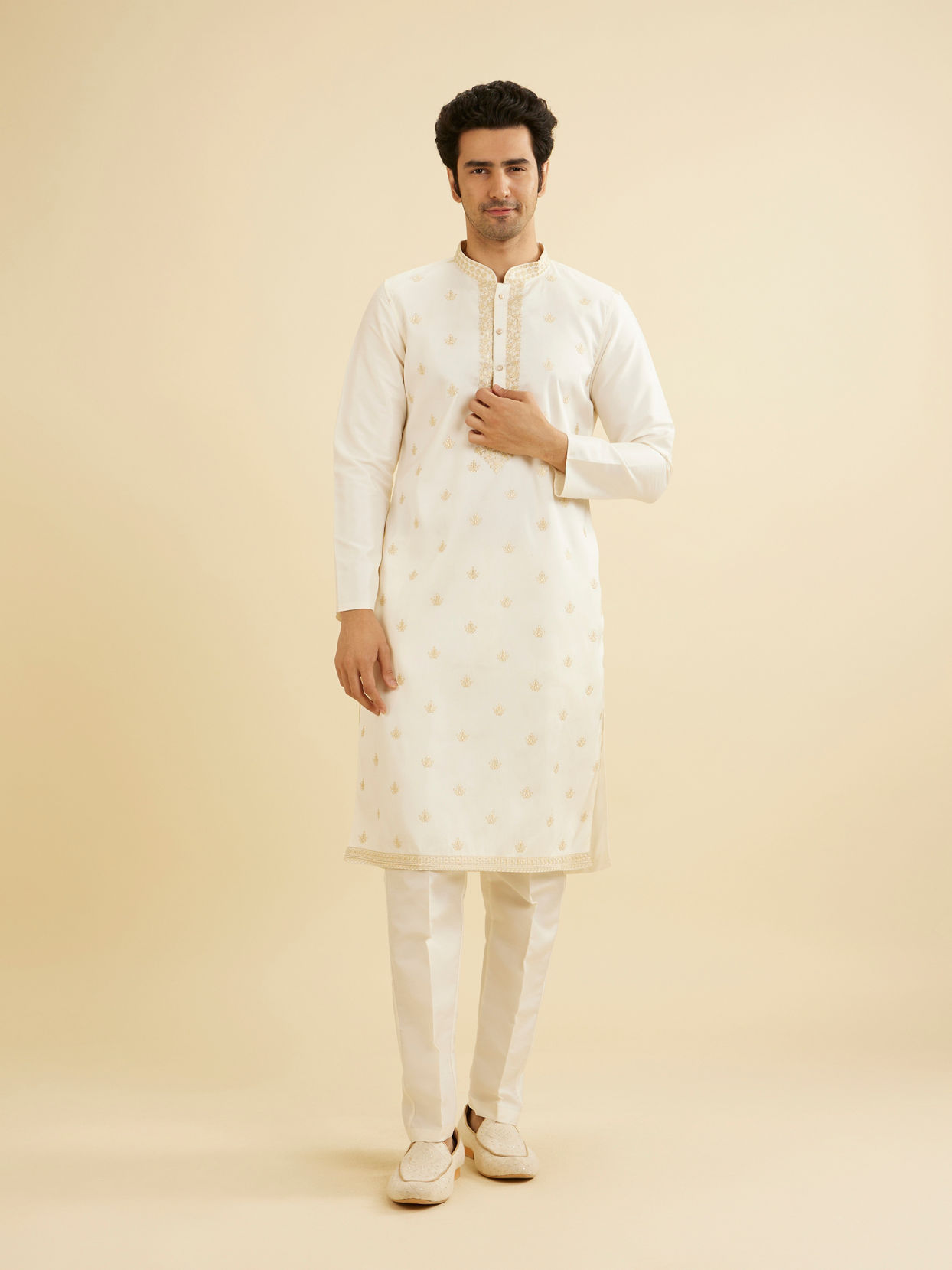Manyavar Men Warm White Sherwani Ensemble