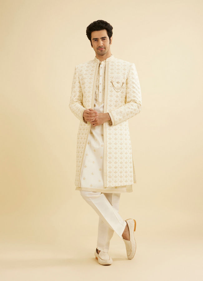 Manyavar Men Warm White Sherwani Ensemble