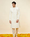 Manyavar Men Off White Harelquin Patterned Sherwani Set