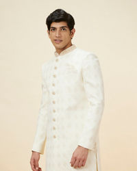 Manyavar Men Off White Harelquin Patterned Sherwani Set
