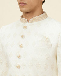Manyavar Men Off White Harelquin Patterned Sherwani Set