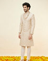 Manyavar Men Biscuit Beige Floral Jaal Patterned Sherwani Set