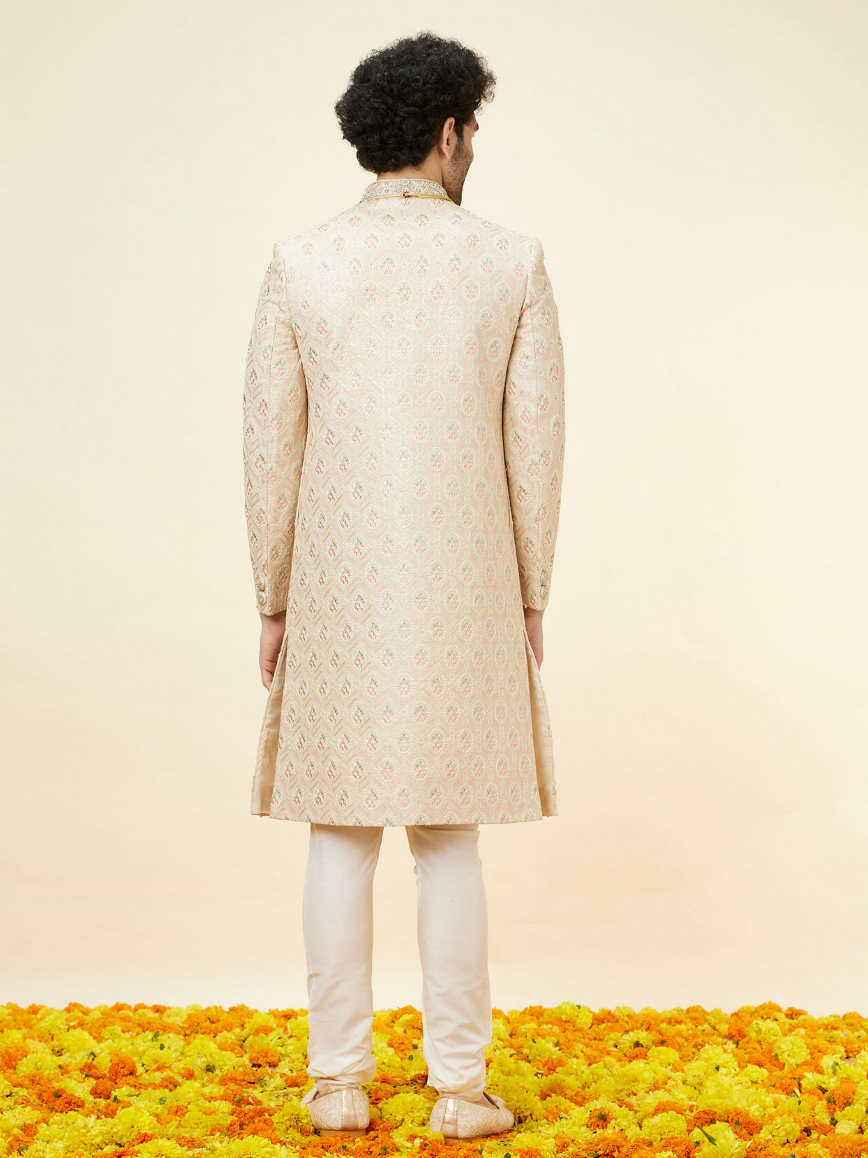 Biscuit Beige Floral Jaal Patterned Sherwani Set image number 5