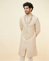 Manyavar Men Biscuit Beige Floral Jaal Patterned Sherwani Set