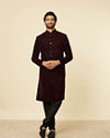 Manyavar Men Mauve Wine Paisley Printed Sherwani Set