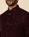 Manyavar Men Mauve Wine Paisley Printed Sherwani Set