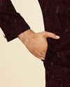 Manyavar Men Mauve Wine Paisley Printed Sherwani Set