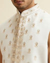 Manyavar Men Cream Medallion Patterned Open Sherwani Set