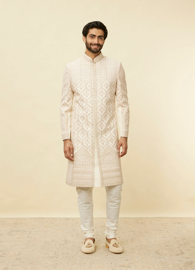 Manyavar Men Sand Beige Aari Embroidered Sherwani Set image number 2