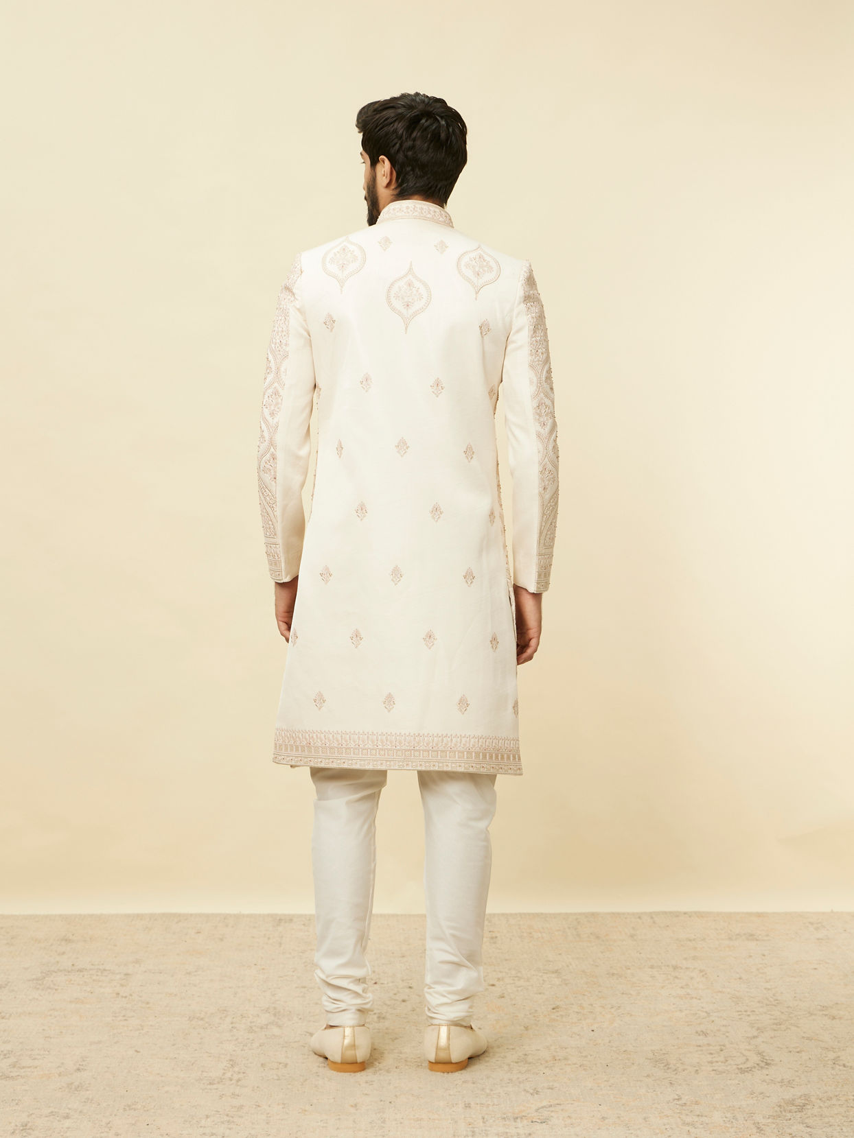 Manyavar Men Sand Beige Aari Embroidered Sherwani Set