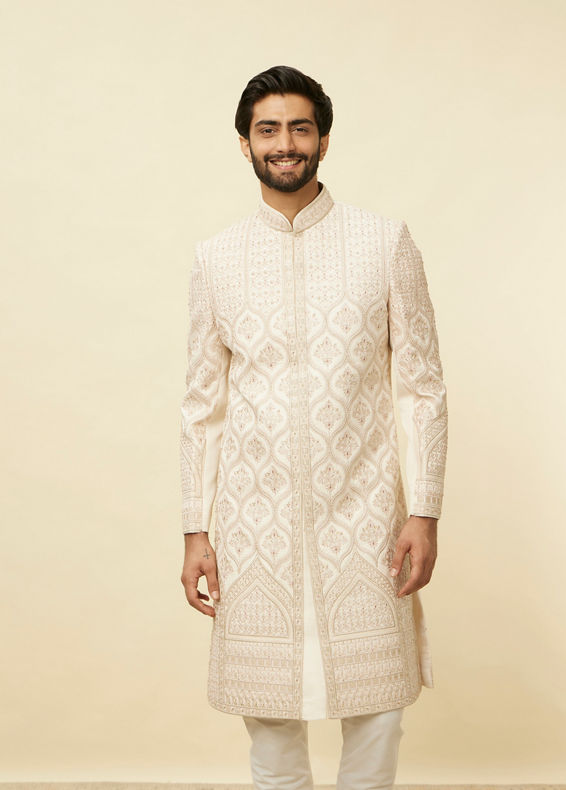 Manyavar Men Sand Beige Aari Embroidered Sherwani Set