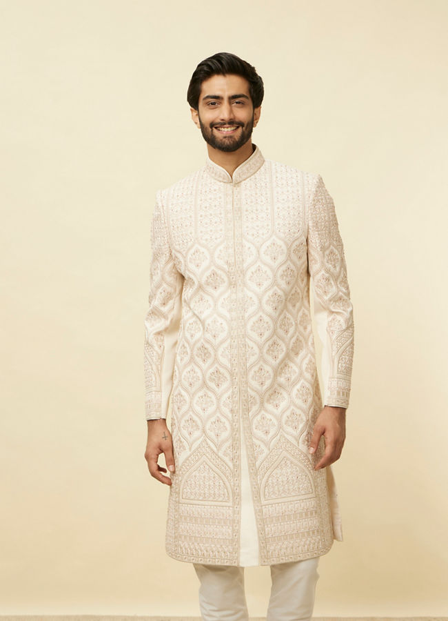 Manyavar Men Sand Beige Aari Embroidered Sherwani Set image number 0