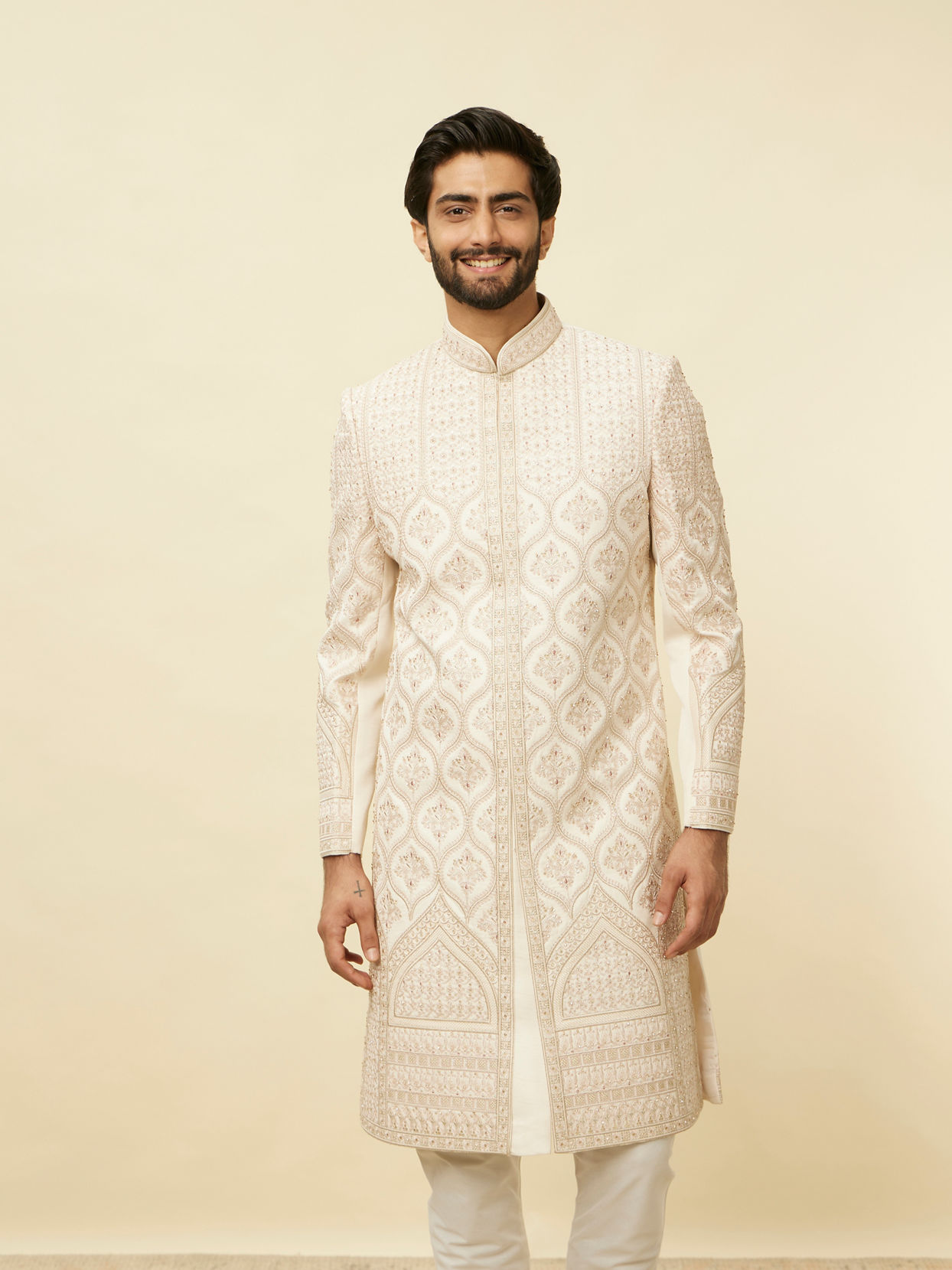 Manyavar Men Sand Beige Aari Embroidered Sherwani Set image number 0