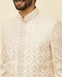 Manyavar Men Sand Beige Aari Embroidered Sherwani Set