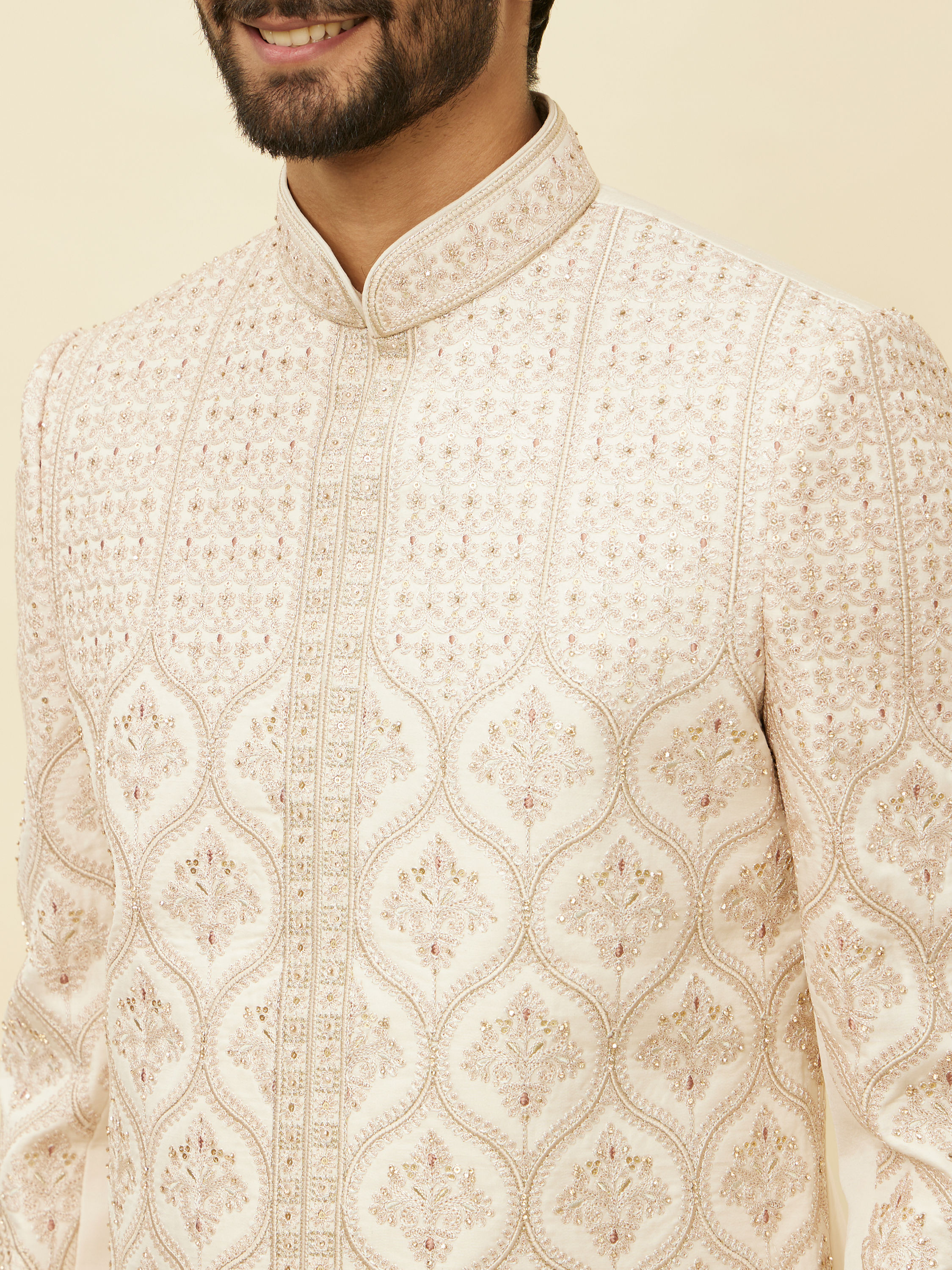 Manyavar Men Sand Beige Aari Embroidered Sherwani Set