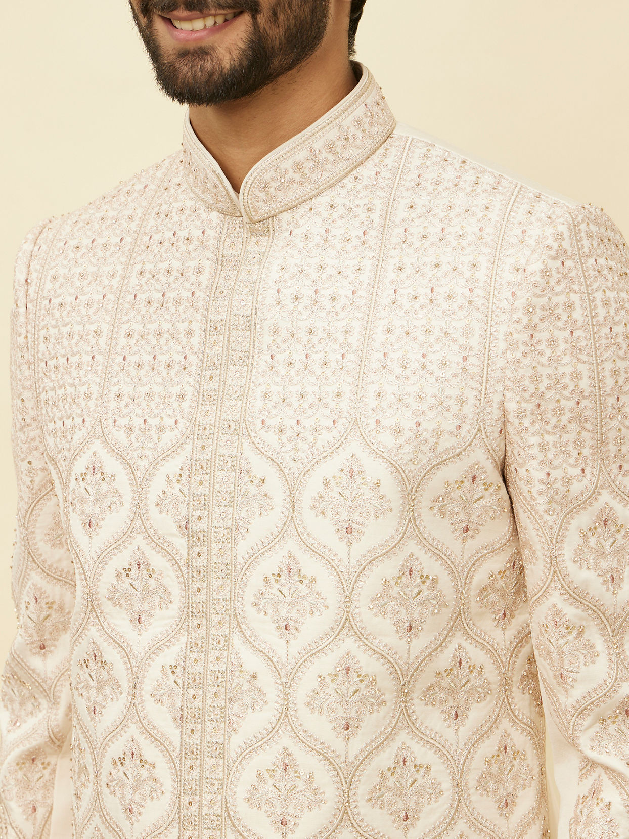 Manyavar Men Sand Beige Aari Embroidered Sherwani Set image number 1